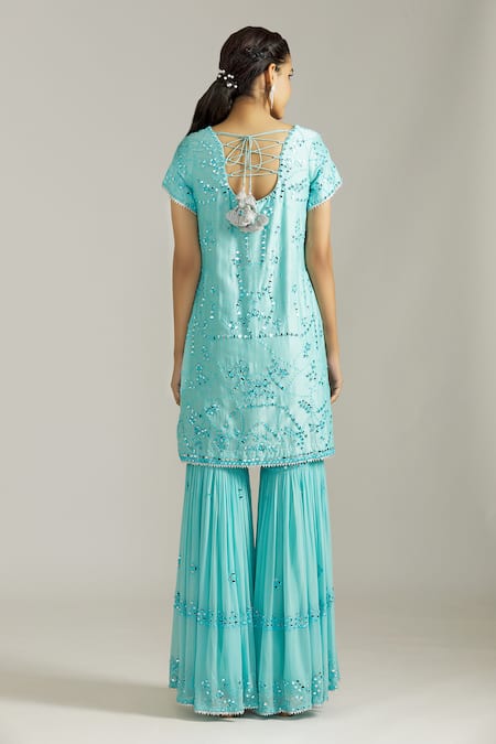 Priyaa Mirror Work Embellished Kurta Sharara Set 