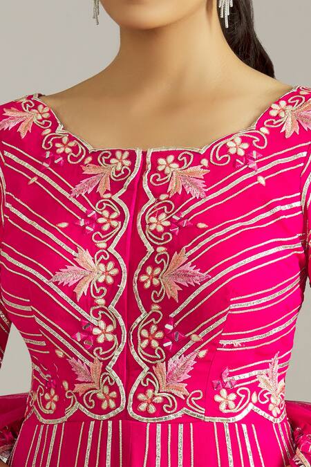 Shop Priyaa Pink Net, Georgette Gota Patti, Embroidery Scoop Embellished Anarkali Pant Set Online at Aza Fashions Shop_Priyaa_Pink Net, Georgette Gota Patti, Embroidery Scoop Embellished Anarkali Pant Set _Online_at_Aza_Fashions