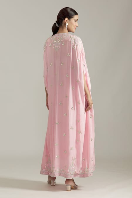 Priyaa Botanic Embroidered Cape Drape Pant Set 