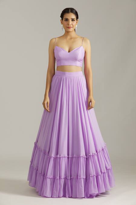 Buy_Priyaa_Purple Georgette Pearls Sweetheart Dori Embroidered Tasselled Cape Lehenga Set _Online_at_Aza_Fashions