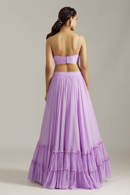 Shop_Priyaa_Purple Georgette Pearls Sweetheart Dori Embroidered Tasselled Cape Lehenga Set _Online_at_Aza_Fashions