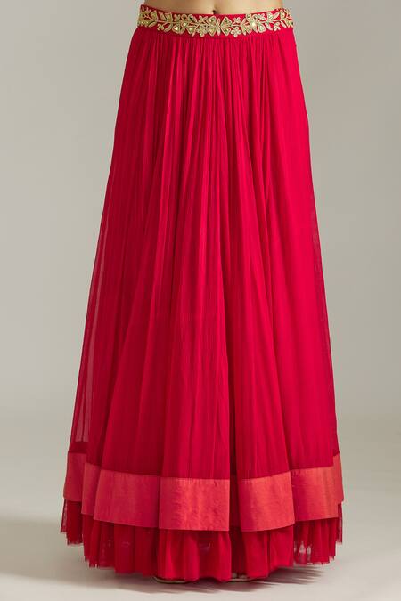 Priyaa Red Silk, Net, Chiffon Sequins, Diamonds, Embroidery Dori Blouse Lehenga Set at Aza Fashions Priyaa_Red Silk, Net, Chiffon Sequins, Diamonds, Embroidery Dori Blouse Lehenga Set _at_Aza_Fashions