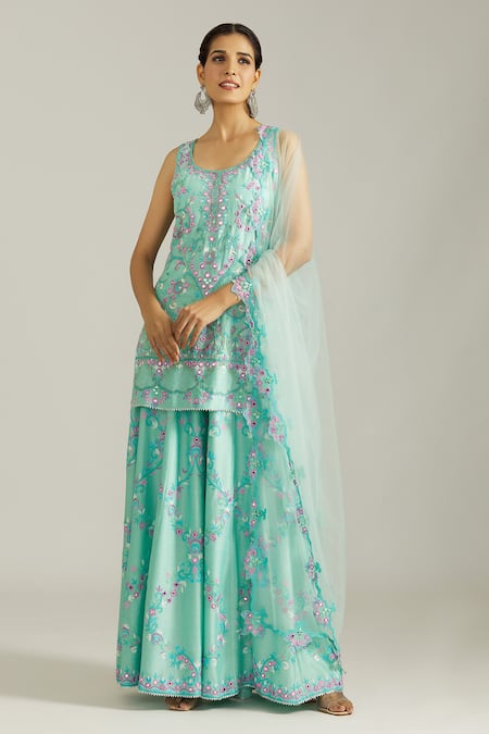 Priyaa Thread Floral Embroidered Kurta Sharara Set 