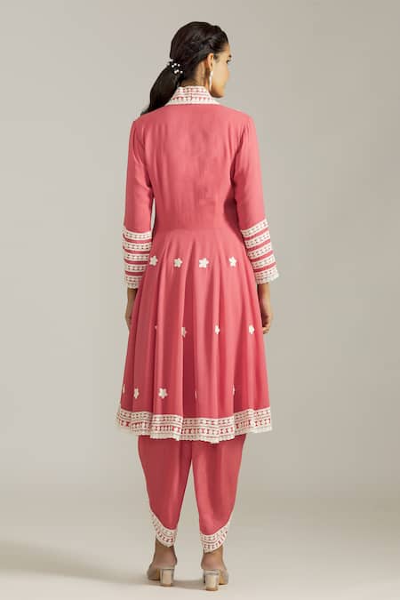 Priyaa Dori Thread Embroidered Short Anarkali Dhoti Pant Set 