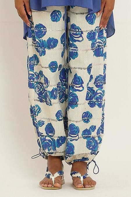 Kusmi Blue , Handloom Embroidery Handwoven Shirt With Rosette Print Pant Online at Aza Fashions Kusmi_Blue , Handloom Embroidery Handwoven Shirt With Rosette Print Pant _Online_at_Aza_Fashions
