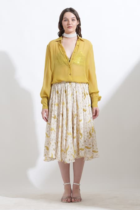 Kusmi_Yellow Organza Collared Rooh Shirt _Online_at_Aza_Fashions