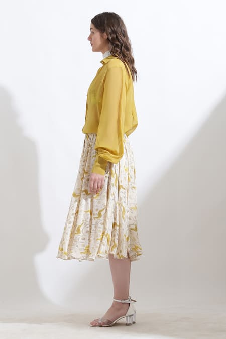 Buy_Kusmi_Yellow Organza Collared Rooh Shirt _Online_at_Aza_Fashions