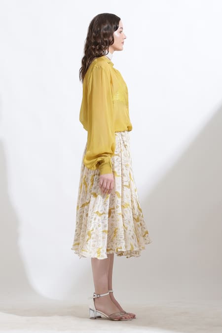 Shop_Kusmi_Yellow Organza Collared Rooh Shirt _Online_at_Aza_Fashions