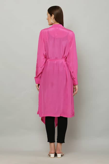 Shop_Kusmi_Pink Collared Cape With Belt _at_Aza_Fashions