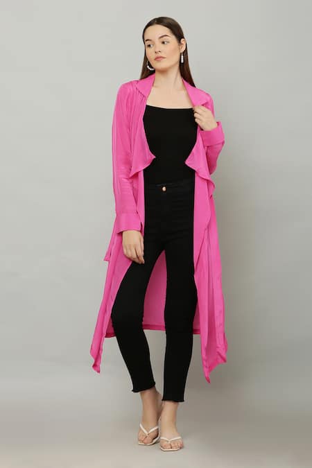 Kusmi_Pink Collared Cape With Belt _Online_at_Aza_Fashions