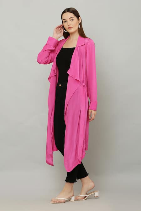 Buy_Kusmi_Pink Collared Cape With Belt _Online_at_Aza_Fashions