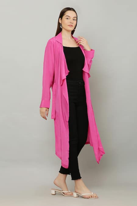 Shop_Kusmi_Pink Collared Cape With Belt _Online_at_Aza_Fashions