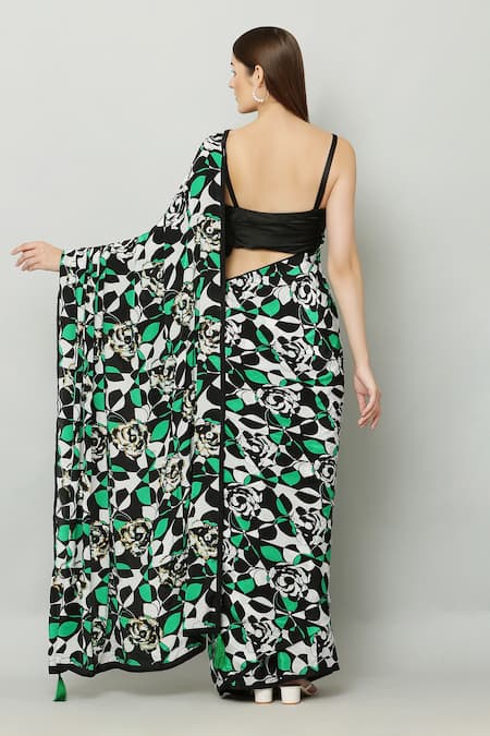 Kusmi Geometric Floral Print Saree With Unstitched Blouse Fabric 