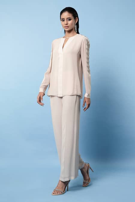 Rohit Gandhi + Rahul Khanna Embroidered Sleeves Top 