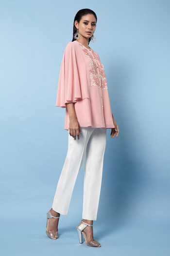 Buy Rohit Gandhi + Rahul Khanna Pink Georgette Embroidered Applique Round Top Online at Aza Fashions Buy_Rohit Gandhi + Rahul Khanna_Pink Georgette Embroidered Applique Round Top _Online_at_Aza_Fashions