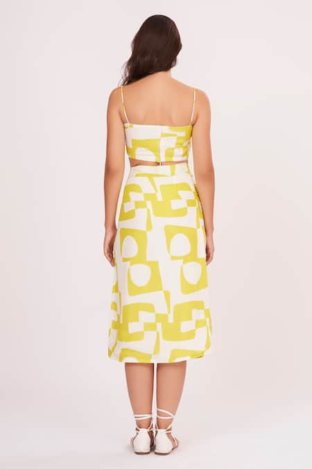 Shop House Of Varada Yellow Muslin Square Neck Abstract Print Top And Skirt Set at Aza Fashions Shop_House Of Varada_Yellow Muslin Square Neck Abstract Print Top And Skirt Set _at_Aza_Fashions