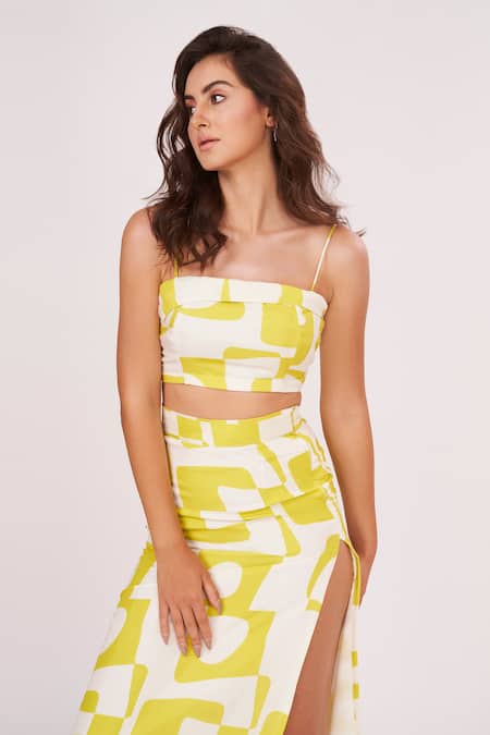Shop House Of Varada Yellow Muslin Square Neck Abstract Print Top And Skirt Set Online at Aza Fashions Shop_House Of Varada_Yellow Muslin Square Neck Abstract Print Top And Skirt Set _Online_at_Aza_Fashions