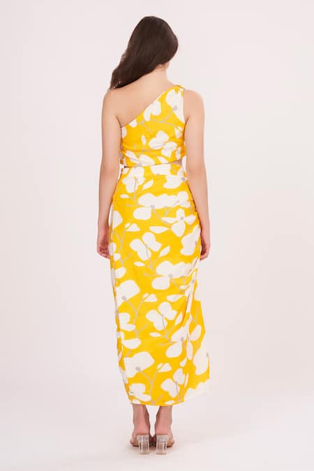 Shop House Of Varada Yellow Muslin One Shoulder Abstract Print Top And Skirt Set at Aza Fashions Shop_House Of Varada_Yellow Muslin One Shoulder Abstract Print Top And Skirt Set _at_Aza_Fashions