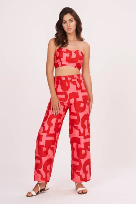 House of Varada Abstract Print Tube Top & Palazzo Set 