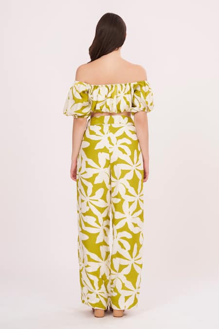 House Of Varada Geometric Print Off-Shoulder Top & Palazzo Set 