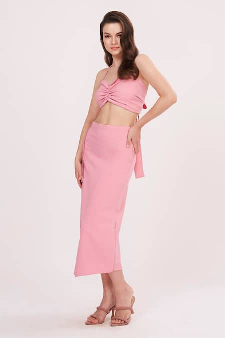 House of Varada Solid Halter Neck Top & Skirt Set 