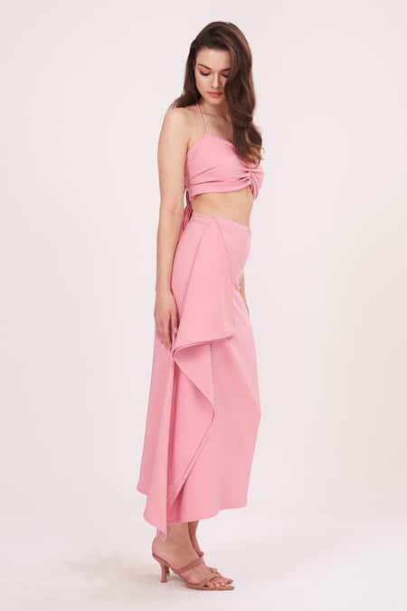 Buy House Of Varada Pink Cotton, Bamboo Halter Neck Solid Top And Skirt Set Online at Aza Fashions Buy_House Of Varada_Pink Cotton, Bamboo Halter Neck Solid Top And Skirt Set _Online_at_Aza_Fashions