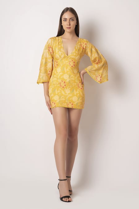 House of Varada Floral Print V Neck Dress 