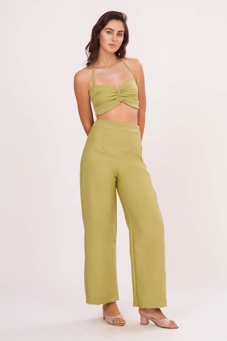 Shop House Of Varada Green Crepe Halter Neck Solid Top And Pant Set at Aza Fashions Shop_House Of Varada_Green Crepe Halter Neck Solid Top And Pant Set _at_Aza_Fashions