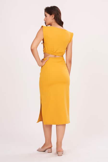 Shop House Of Varada Yellow High Neck Solid Top And Side-slit Skirt Set at Aza Fashions Shop_House Of Varada_Yellow High Neck Solid Top And Side-slit Skirt Set _at_Aza_Fashions