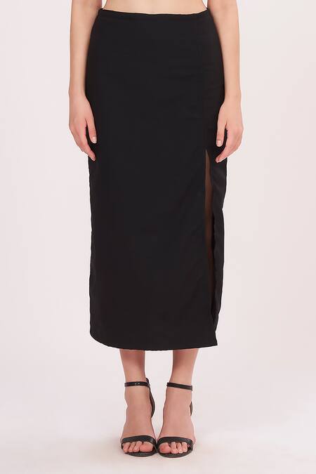 Buy House Of Varada Black Crepe, Brocade High Neck Abstract Printed Top And Front-slit Skirt Set Online at Aza Fashions Buy_House Of Varada_Black Crepe, Brocade High Neck Abstract Printed Top And Front-slit Skirt Set _Online_at_Aza_Fashions