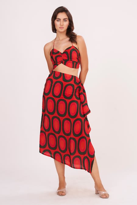 House of Varada Geometric Print Top & Skirt Set 