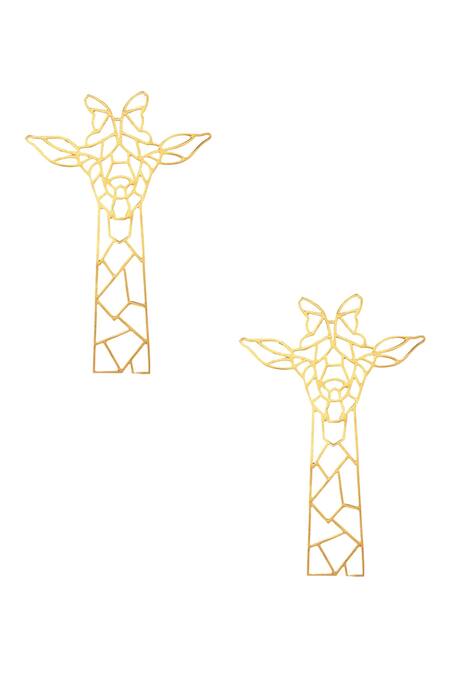 Shop Zohra Gold Plated Giraffe Carved Earrings at Aza Fashions Shop_Zohra_Gold Plated Giraffe Carved Earrings _at_Aza_Fashions