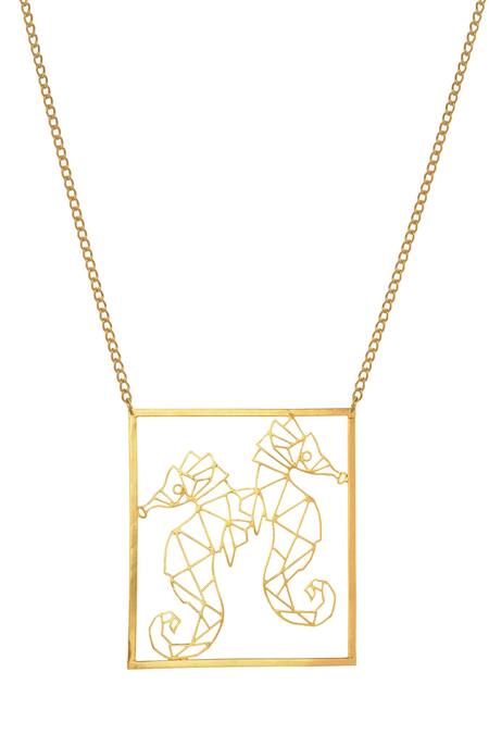 Shop Zohra Gold Plated Seahorse Pendant Necklace at Aza Fashions Shop_Zohra_Gold Plated Seahorse Pendant Necklace _at_Aza_Fashions