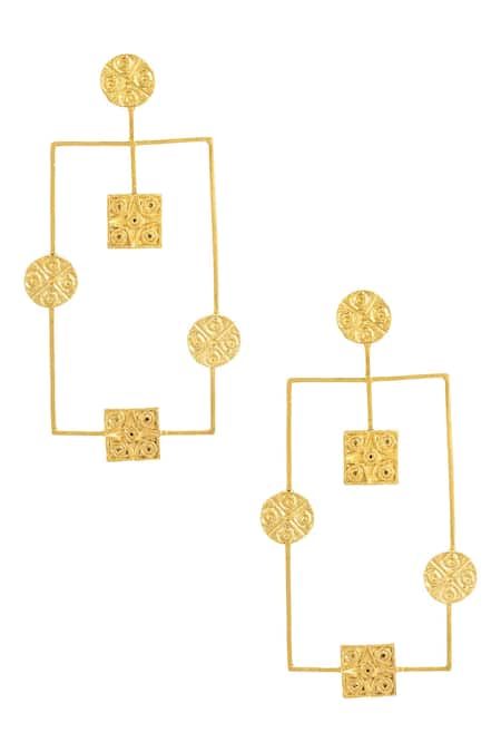 Shop Zohra Gold Plated Geometric Hammered Earrings at Aza Fashions Shop_Zohra_Gold Plated Geometric Hammered Earrings _at_Aza_Fashions