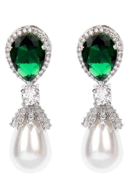 Shop Auraa Trends Green Beads, Stones, Diamonds Embellished Earrings at Aza Fashions Shop_Auraa Trends_Green Beads, Stones, Diamonds Embellished Earrings _at_Aza_Fashions
