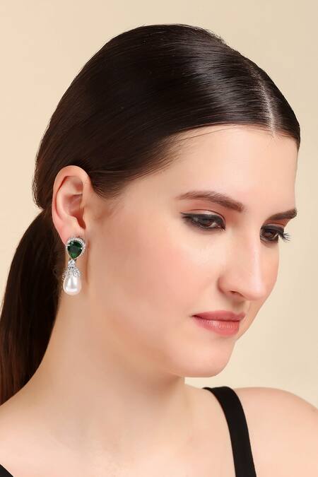 Auraa Trends Green Beads, Stones, Diamonds Embellished Earrings at Aza Fashions Auraa Trends_Green Beads, Stones, Diamonds Embellished Earrings _at_Aza_Fashions