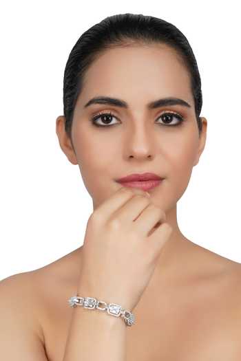 Shop_Auraa Trends_Silver Plated Diamonds, Pearls Stone Studded Bracelet_Online_at_Aza_Fashions