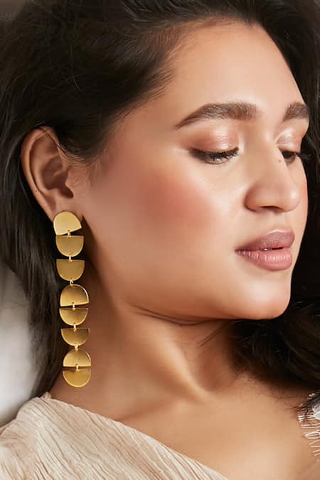 Zohra Gold Plated Tiered Geometric Long Earrings 