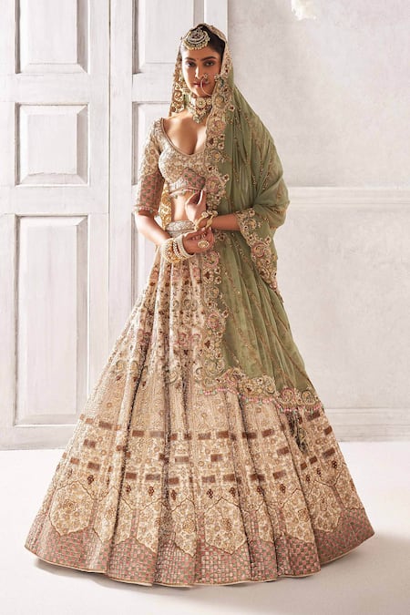 Buy Ivory Net Embroidery Sequin Sweetheart Tonal Beads Bridal Lehenga Set  For Women by Seema Gujral Online at Aza Fashions.