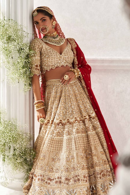 Shop Annus Creation Ivory Silk, Georgette, Organza Mughal Jaal Embroidered Bridal Lehenga Set at Aza Fashions Shop_Annus Creation_Ivory Silk, Georgette, Organza Mughal Jaal Embroidered Bridal Lehenga Set_at_Aza_Fashions