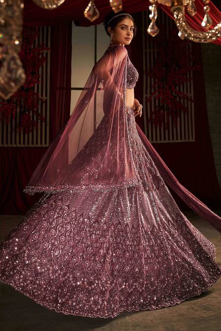 Shop Annus Creation Purple Net Cut Work, Sequins, Pearls Plunge Dana Embroidered Bridal Lehenga Set at Aza Fashions Shop_Annus Creation_Purple Net Cut Work, Sequins, Pearls Plunge Dana Embroidered Bridal Lehenga Set_at_Aza_Fashions