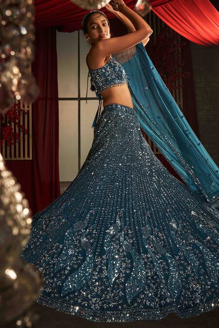 Annus Creation Blue Net Sequins, Mirrors, Beads, Tassels And Embroidered Bridal Lehenga Set Online at Aza Fashions Annus Creation_Blue Net Sequins, Mirrors, Beads, Tassels And Embroidered Bridal Lehenga Set_Online_at_Aza_Fashions