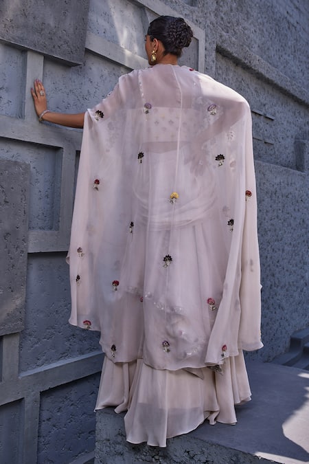 Miku Kumar Floral Embroidered Cape Draped Skirt set 