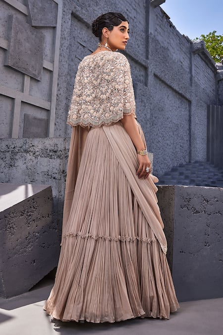 Miku Kumar Sequin Floral Embroidered Cape Lehenga Set 