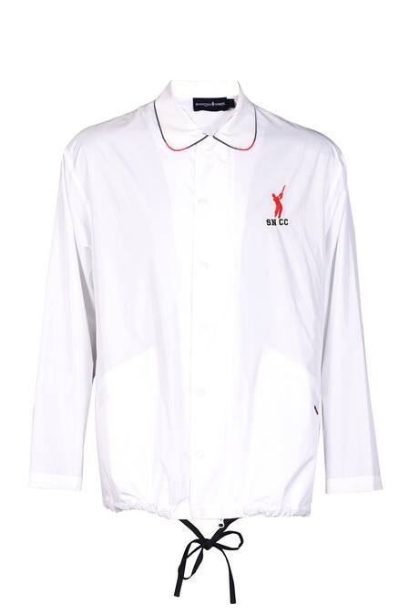 S&N By Shantnu Nikhil_Off White Polyester Embroidery Windbreaker Jacket_Online_at_Aza_Fashions