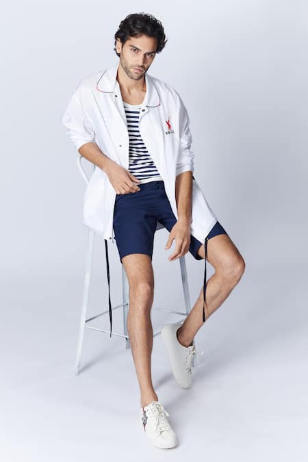 Buy_S&N By Shantnu Nikhil_Off White Polyester Embroidery Windbreaker Jacket_Online_at_Aza_Fashions