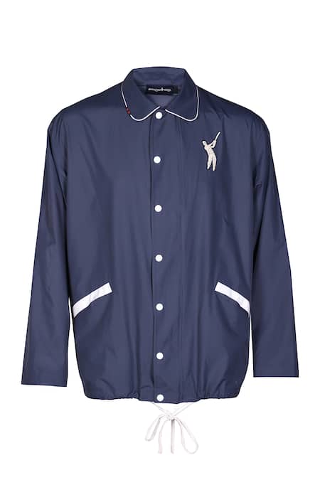 S&N By Shantnu Nikhil_Blue Polyester Embroidery Batsman Logo Windbreaker Jacket_Online_at_Aza_Fashions