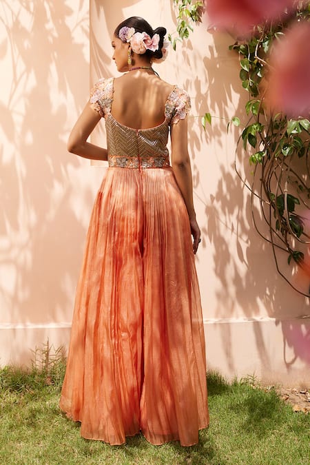 Anu Pellakuru Orange Floral Embroidered Jumpsuit 