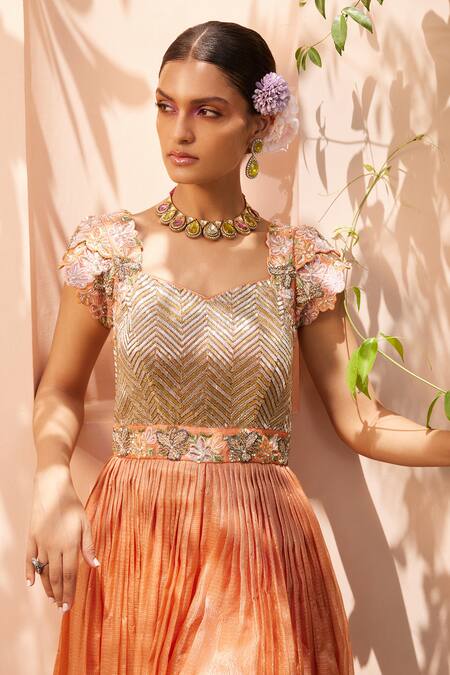 Shop_Anu Pellakuru_Orange Kota Doria Embroidery Floral Jumpsuit For Kids_Online_at_Aza_Fashions