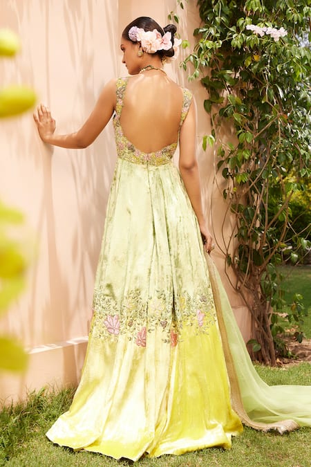 Anu Pellakuru Floral Embroidered Velvet Anarkali Set For Kids